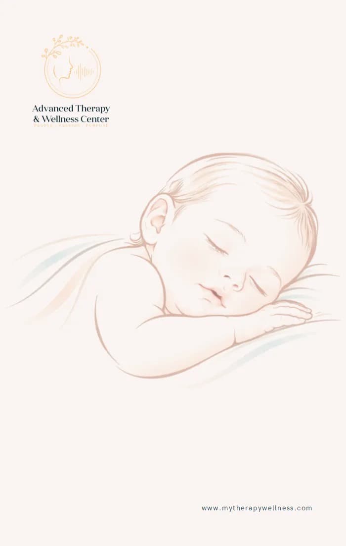 Soft illustration of a sleeping newborn from the Infant Feeding guide